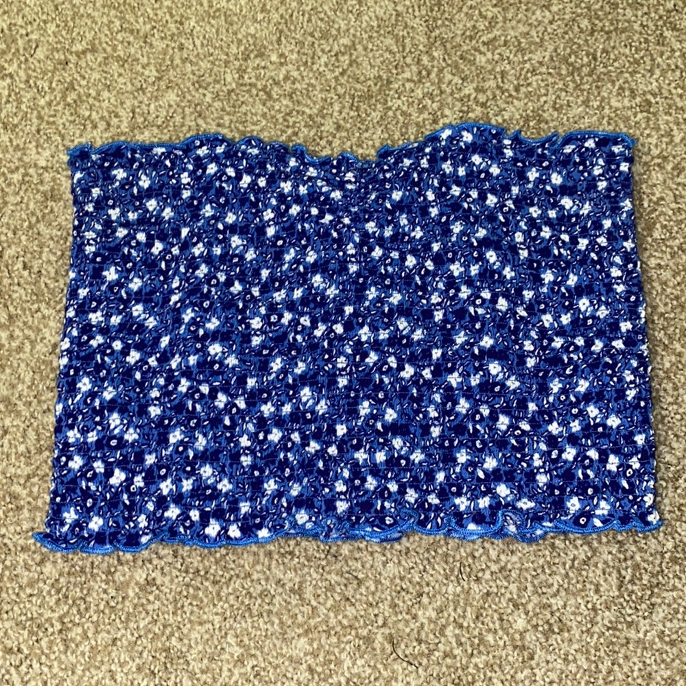 Blue Floral Smocked Crop Top